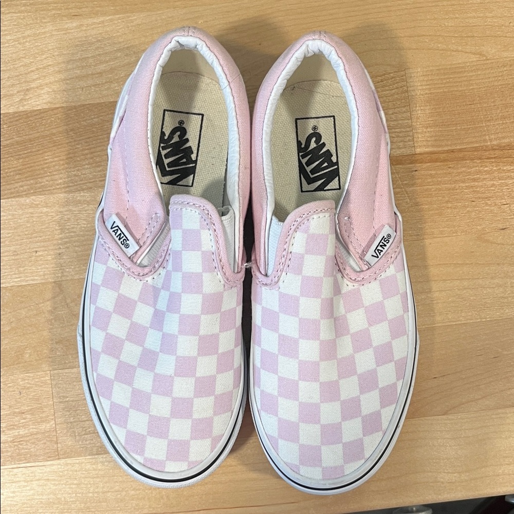 Vans Kids Pink and White Checkered Slip-On Sneakers